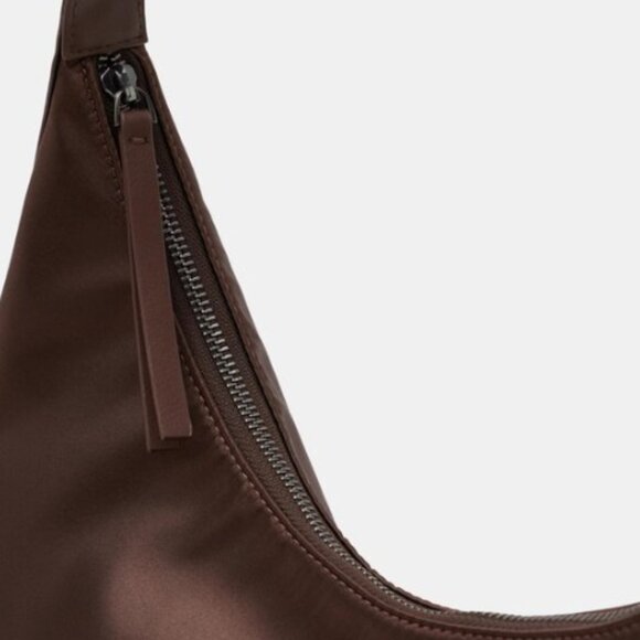 Hush | Gorgeous Satin Chocolate Brown Scoop Tote Bag - Like New! - Picture 7 of 15